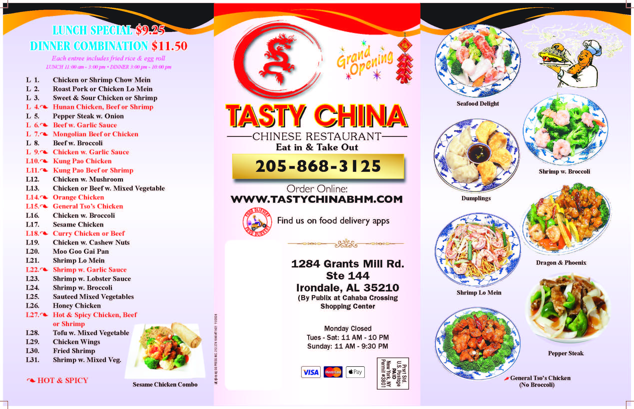 Tasty China Menu Page 1